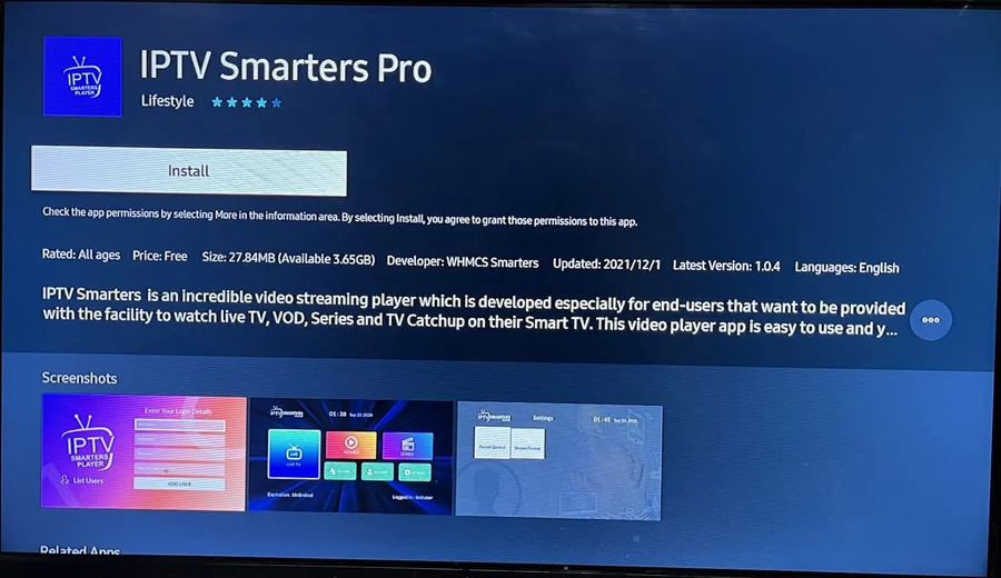 Search for IPTV Stream in the Samsung app store